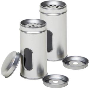 2x Zilveren ronde kruidenpotjes met strooier 10 cm - Kruidenstrooier - Specerijen potjes - Kruidenblikje