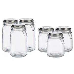 Vivalto Set van 6x stuks luxe keuken voorraadpotten met klepdeksel zilver 1000 en 1500 ml - Voordeelset