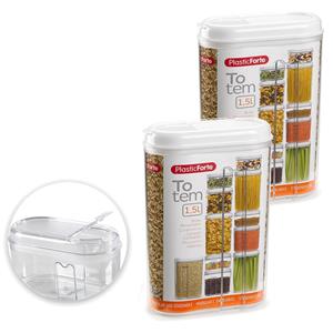 2x stuks plastic strooier/voorraad bussen container - 1,5 liter - 8 x 15,5 x 23 cm - Transparant - Voedsel bewaar bussen containers - Voorraadbussen