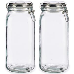 Vivalto Set van 2x stuks glazen luxe keuken voorraadpotten/voorraadbussen 2100 ml- Voorraadbussen luchtdichte klepdeksel zilver - 11 x 25 cm