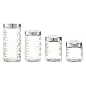 Zeller 8x Glazen keuken voorraadpotten/bewaarpotten 750/1200/1500/2000 ml geruit - Voedsel bewaren/opslaan/opslag