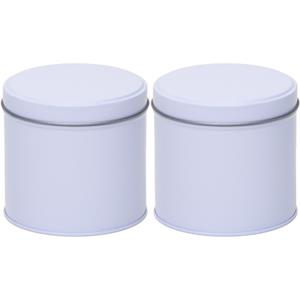 2x Witte ronde opbergblikken/bewaarblikken 10 cm - Stroopwafelblik - Witte koffiepads/koffiecups voorraadblikken - Voorraadbussen