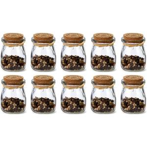 10x Glazen mini bewaarpotjes / voorraadpotjes / kruidenpotjes met kurk - 5 x 7,5 cm