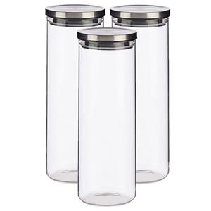 Vivalto Set van 3x stuks glazen luxe keuken voorraadpotten/voorraadbussen 1700 ml - Voorraadbussen luchtdichte deksel zilver - 10 x 28 cm