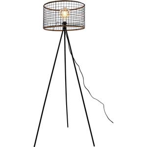 MaxxHome Stalamp - Vloerlamp - 146 Cm - E27 Led - Zwart Frame - Houten Lampenkap