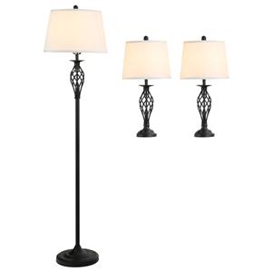 Zenzee Driedelige Set Van 1 Staande Lamp En 2 Tafellampen - Vloerlamp talamp - Tafellamp - Vintage - Klassiek - Zwart/wit