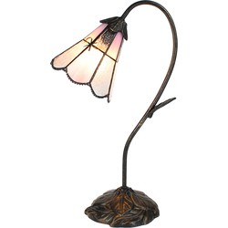 LumiLamp Tiffany Tafellamp 48 cm Bruin Roze Glas Tiffany Bureaulamp Tiffany Lampen Glas in Lood