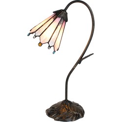 LumiLamp Tiffany Tafellamp 48 cm Bruin Roze Glas Tiffany Bureaulamp Tiffany Lampen Glas in Lood