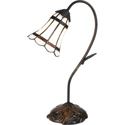 LumiLamp Tiffany Tafellamp 48 cm Bruin Wit Glas Tiffany Bureaulamp Tiffany Lampen Glas in Lood