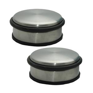 Set van 2x stuks RVS deurstopper rond 11,5 x 6 cm -