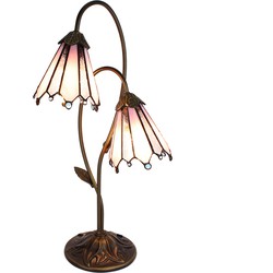 LumiLamp Tiffany Tafellamp 61 cm Bruin Roze Glas Tiffany Bureaulamp Tiffany Lampen Glas in Lood