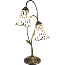 LumiLamp Tiffany Tafellamp 61 cm Bruin Wit Glas Tiffany Bureaulamp Tiffany Lampen Glas in Lood