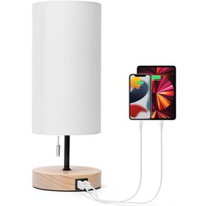 BES LED LED Tafellamp - Tafelverlichting - Aigi Marcia - E27 Fitting - USB Oplaadbaar - Rond - Mat Bruin - Hout