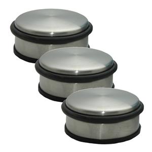 Set van 3x stuks RVS deurstopper rond 11,5 x 6 cm -