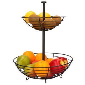 Trendoz Metalen fruitmand/fruitschaal etagere 2 lagen zwart rond 30 x cm -