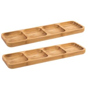Items 2x stuks bamboe houten serveerplankjes/borrelplankjes/sausplankjes/aperitief plankje 33 x 10 cm - Tapas/snacks/hapjes/saus plankjes