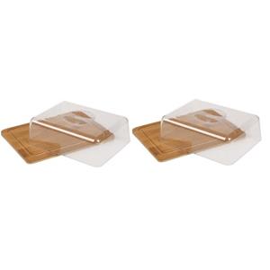 2x Kaas opbergdoos/kaasplank met deksel 25 x 20 cm - Keukenbenodigdheden - Kaas serveren/presenteren op plank met deksel