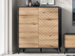 Mobistoxx Hoge commode ADAMAS 2 deuren zwart/evoke eik