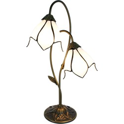 LumiLamp Tiffany Tafellamp 61 cm Wit Bruin Kunststof Glas Tiffany Bureaulamp Tiffany Lampen Glas in Lood