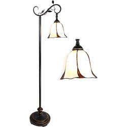 LumiLamp Tiffany Vloerlamp 152 cm Wit Bruin Kunststof Glas Staande Lamp Glas in Lood Tiffany Lamp