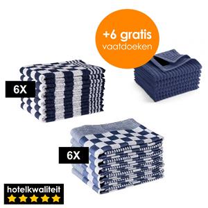 Zavelo 6x Theedoeken en 6x Keukendoeken Set + 6x GRATIS VAATDOEKJES - 6x Theedoeken - 6x Keukendoeken - Blauw