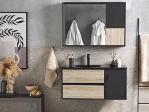 BELIANI Badkamermeubelset met spiegelkast 100 cm licht hout / zwart TERUEL