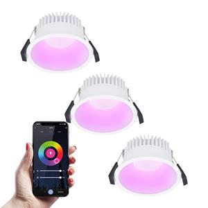 HOFTRONIC SMART 3x Finn Smart LED inbouwspot - 10 Watt - Plafondspot - RGBWW - WiFi + Bluetooth - 630 Lumen - Binnen & buiten - Verzonken spot - Amazon Alexa + Google Assist - Wit