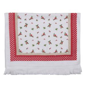 Clayre & Eef Gastendoekje 40*66 Cm Wit, Groen, Rood Katoen Bloemen Toilet Handdoek Kleine Handdoek Gastendoek Wit