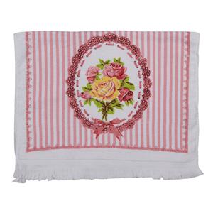 Clayre & Eef Gastendoekje 40*66 Cm Wit, Roze, Geel Katoen Rechthoek Rozen Toilet Handdoek Kleine Handdoek Gastendoek