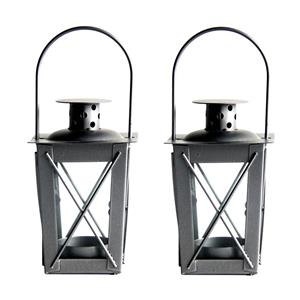 Fancy Flames Set Van 2x Stuks Zilveren Tuin Lantaarn/windlicht Van Ijzer 7,5 X 7,5 X 11 Cm antaarns