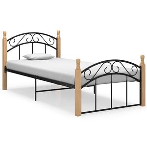 Bedframe Metaal En Massief Eikenhout Zwart 90x200 Cm