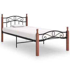 VidaXL Bedframe Metaal En Massief Eikenhout Zwart 100x200 Cm