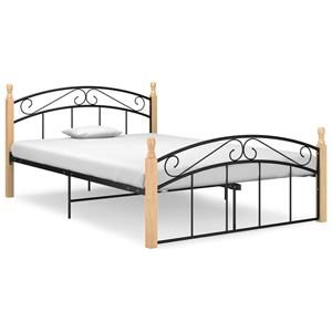 VidaXL Bedframe Metaal En Massief Eikenhout Zwart 140x200 Cm