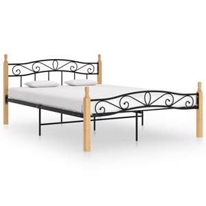 VidaXL Bedframe Metaal En Massief Eikenhout Zwart 140x200 Cm