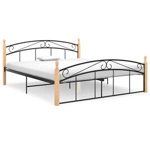 VidaXL Bedframe Metaal En Massief Eikenhout Zwart 160x200 Cm