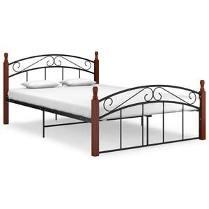 VidaXL Bedframe Metaal En Massief Eikenhout Zwart 140x200 Cm