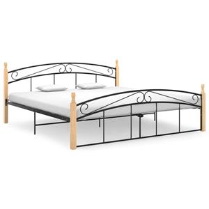 VidaXL Bedframe Metaal En Massief Eikenhout Zwart 180x200 Cm