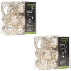 Lumineo 2x Stuks Zilveren Kerstballen Slingers Met Witte Led Verlichting ichtsnoeren