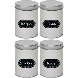 4x Zilveren Hoog/rond Bewaarblik/opbergblik 13 Cm Met Krijtbord Labels - Voorraadblikken