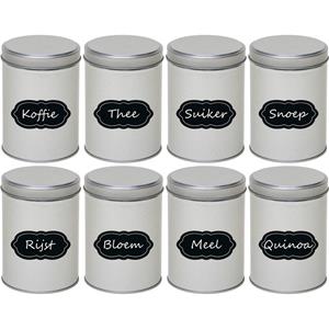 8x Zilveren Hoog/rond Bewaarblik/opbergblik 13 Cm Met Krijtbord Labels - Voorraadblikken