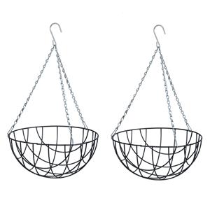 Nature 2x Stuks Hanging Basket / Plantenbak Grijs Met Ketting 17 X 35 X 35 Cm etaaldraad - Hangende Bloe - Plantenbakken