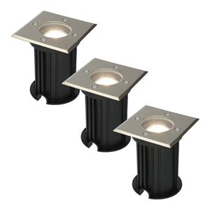 V-TAC 3x Dimbare LED grondspot - Vierkant - RVS - 4000K neutraal wit - 5 Watt - IP65 straal waterdicht - 3 jaar garantie