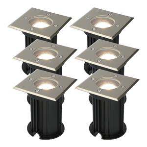 V-TAC 6x Dimbare LED grondspot - Vierkant - RVS - 4000K neutraal wit - 5 Watt - IP65 straal waterdicht - 3 jaar garantie