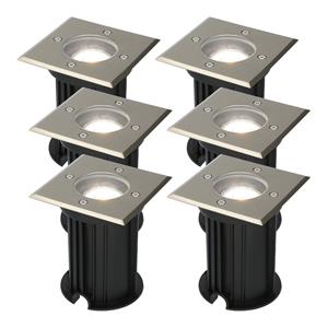 V-TAC 6x Dimbare LED grondspot - Vierkant - RVS - 6000K daglicht wit - 5 Watt - IP65 straal waterdicht - 3 jaar garantie