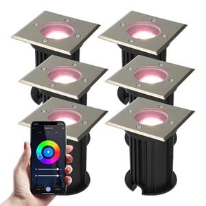 V-TAC 6x Smart LED Grondspot - Vierkant - RVS - RGBWW - 5 Watt - IP65 straal waterdicht - 2 jaar garantie