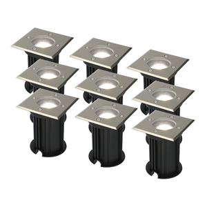 V-TAC 9x Dimbare LED grondspot - Vierkant - RVS - 6000K daglicht wit - 5 Watt - IP65 straal waterdicht - 3 jaar garantie