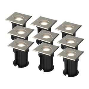 V-TAC 9x Dimbare LED grondspot - Vierkant - RVS - 4000K neutraal wit - 5 Watt - IP65 straal waterdicht - 3 jaar garantie