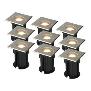 V-TAC 9x Dimbare LED grondspot - Vierkant - RVS - 2700K warm wit - 5 Watt - IP65 straal waterdicht - 3 jaar garantie