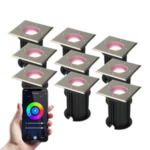 V-TAC 9x Smart LED Grondspot - Vierkant - RVS - RGBWW - 5 Watt - IP65 straal waterdicht - 3 jaar garantie