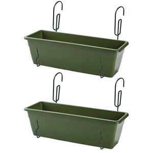 Forte Plastics 2x Stuks Hangende Reling Plantenbakken Groen Rechthoekig 50 X 17 X 15 Cm Met Kunststof Beugels - Plantenbakken